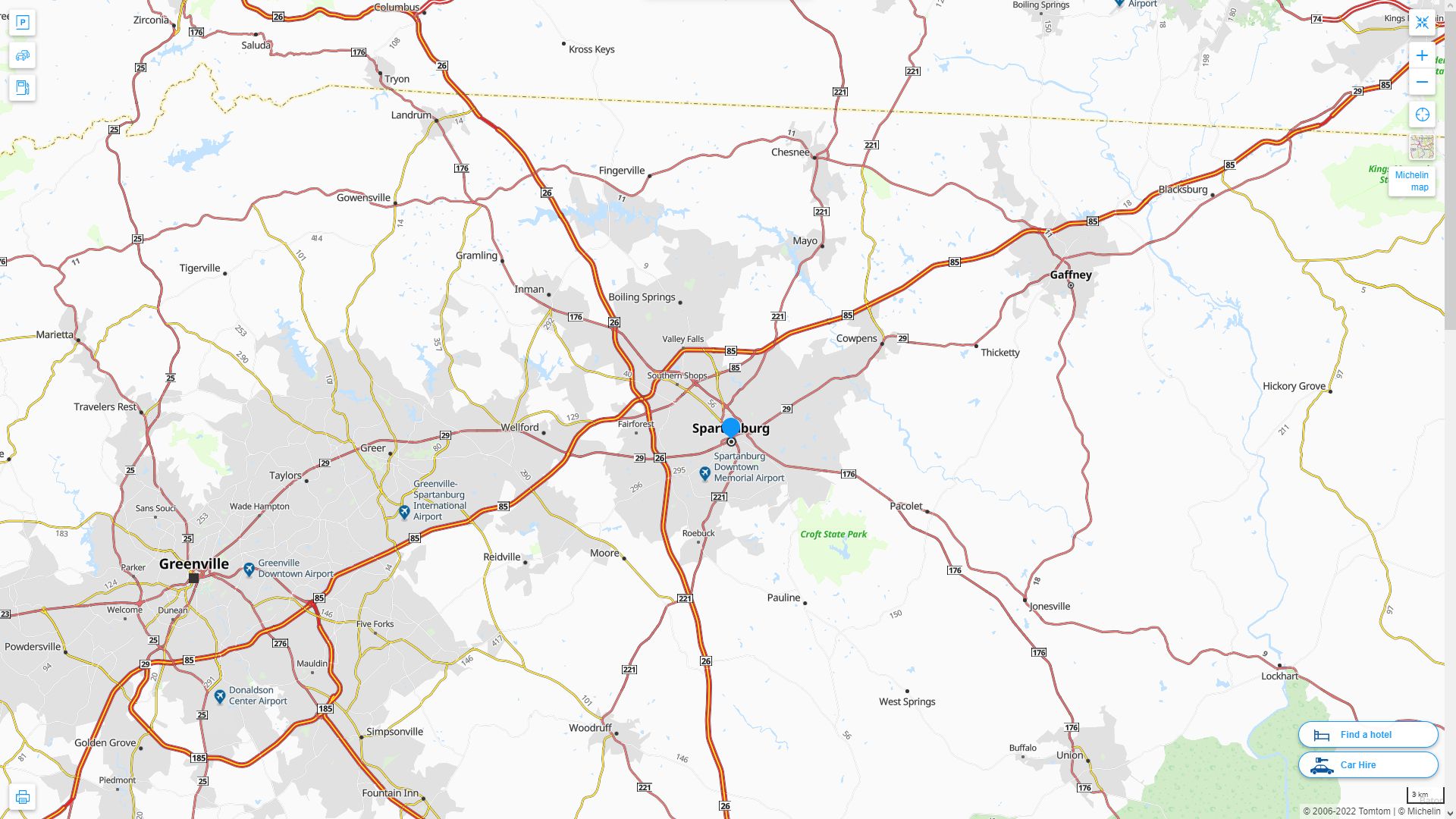 Spartanburg South Carolina Highway and Road Map